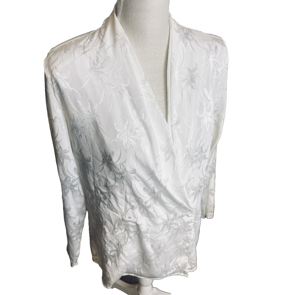 Vintage Ivory wrap Blouse Lloyd Williams sz 10 romantic dressy textured floral